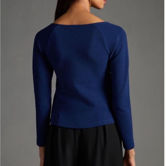 Maeve Anthropologie Dark Blue Long Sleeve Shirt Sweetheart Top New With Tags - Picture 2 of 15